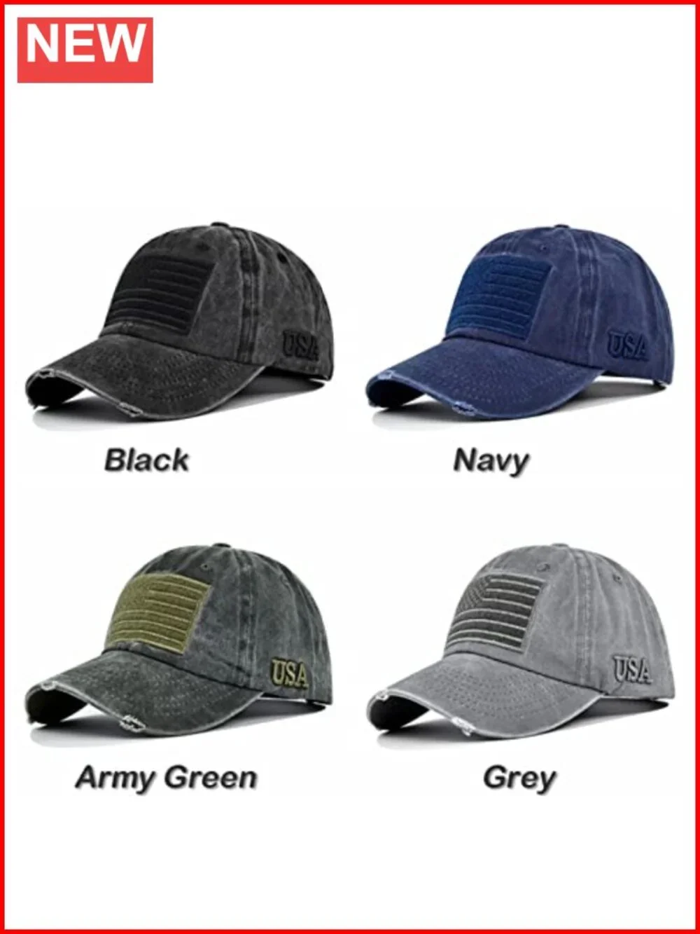 American Flag Baseball Cap Distressed Washed Cotton Denim Adjustable Unisex